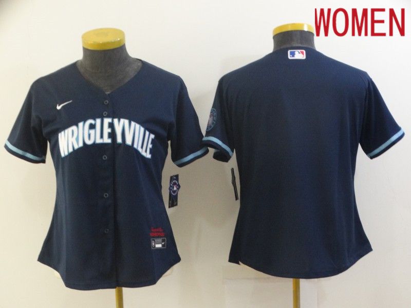 Custom Women Chicago Cubs Blank City Edition Blue Game Nike 2021 MLB Jersey->nike air max->Sneakers